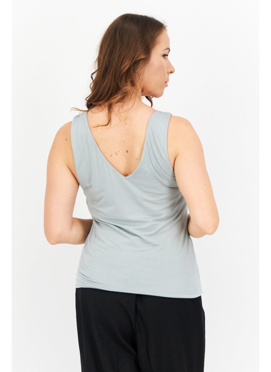Gentle Fawn - Women V-Neck Sleeveless Plain Tank Top, Sage - Image 1