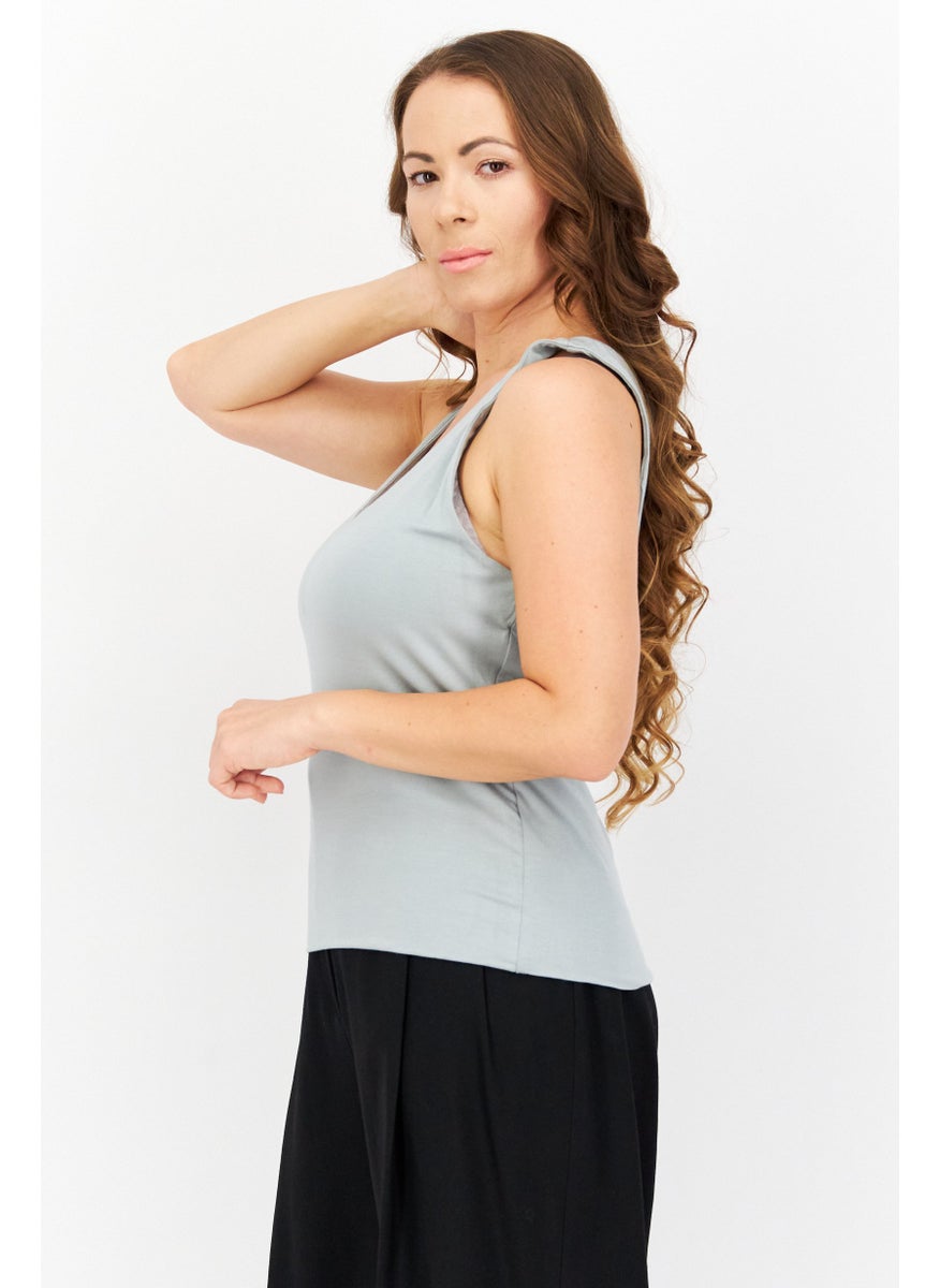 Gentle Fawn - Women V-Neck Sleeveless Plain Tank Top, Sage - Image 1