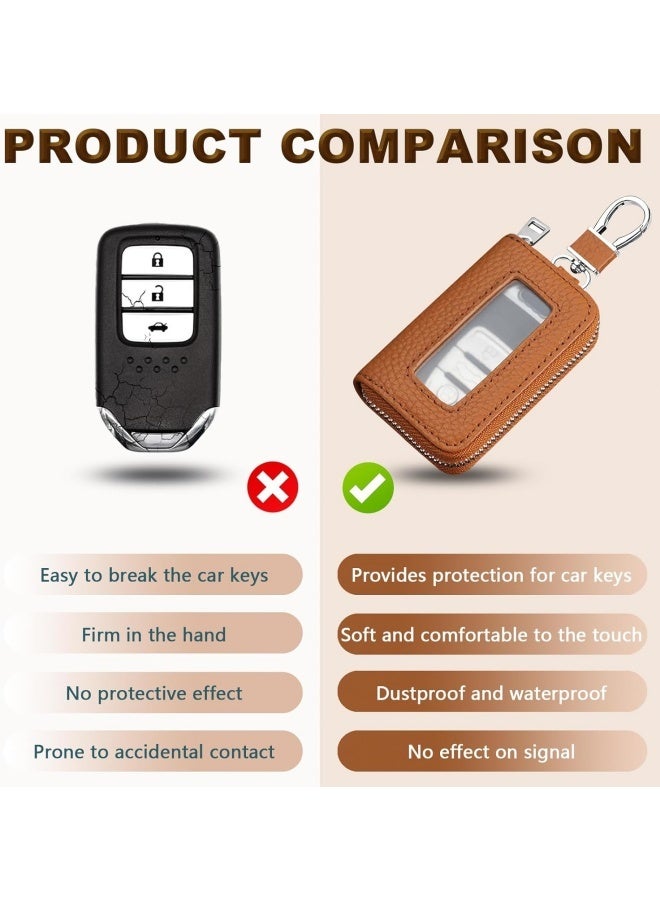 vvag Car Key Fob Holder, Universal Genuine Leather Key Fob Case with Hook and Loop Tape, Premium Automotive Smart Key fob Holder, for Remote Key Fob, Car Accessories for Women & Man (Orange) - Image 4