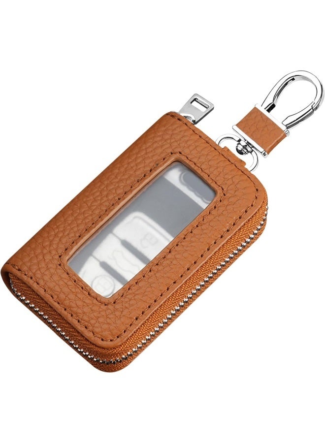 vvag Car Key Fob Holder, Universal Genuine Leather Key Fob Case with Hook and Loop Tape, Premium Automotive Smart Key fob Holder, for Remote Key Fob, Car Accessories for Women & Man (Orange) - Image 1