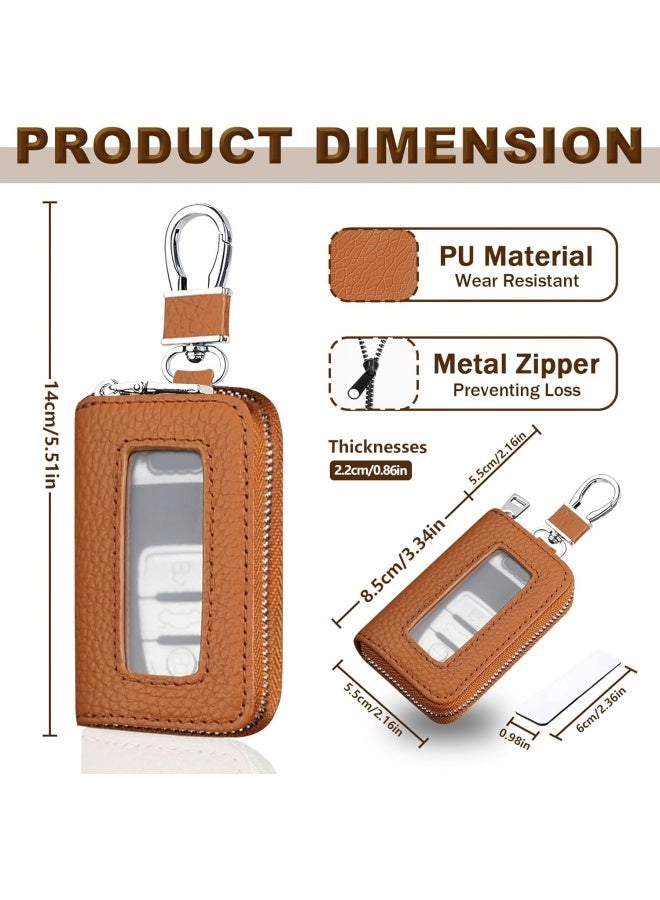 vvag Car Key Fob Holder, Universal Genuine Leather Key Fob Case with Hook and Loop Tape, Premium Automotive Smart Key fob Holder, for Remote Key Fob, Car Accessories for Women & Man (Orange) - Image 2