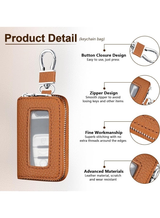 vvag Car Key Fob Holder, Universal Genuine Leather Key Fob Case with Hook and Loop Tape, Premium Automotive Smart Key fob Holder, for Remote Key Fob, Car Accessories for Women & Man (Orange) - Image 3