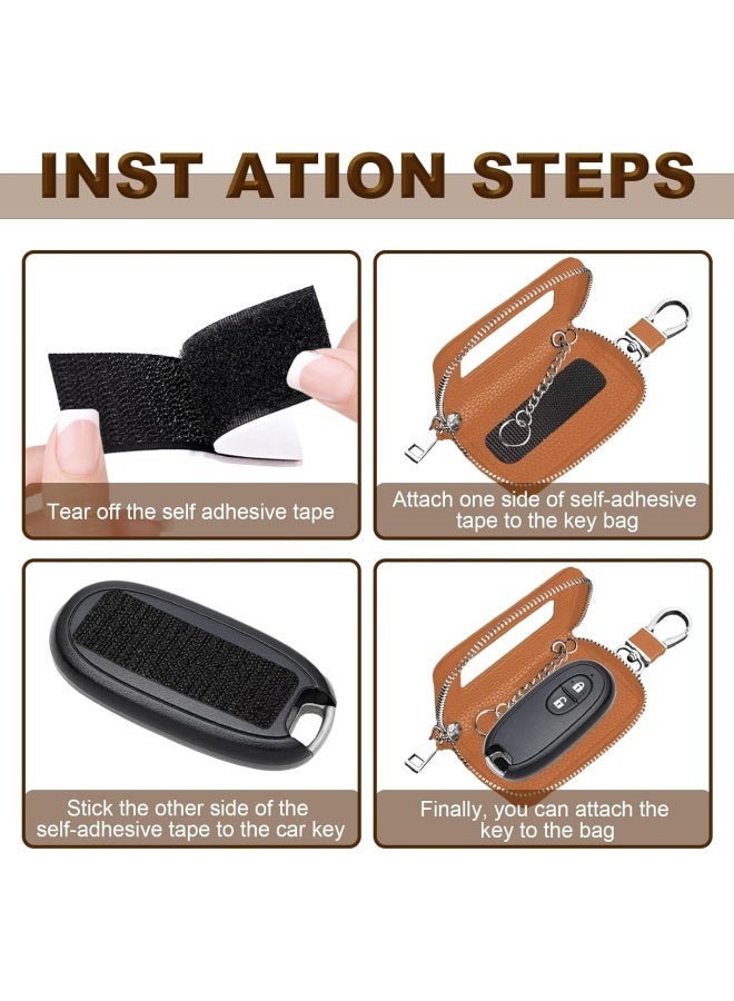 vvag Car Key Fob Holder, Universal Genuine Leather Key Fob Case with Hook and Loop Tape, Premium Automotive Smart Key fob Holder, for Remote Key Fob, Car Accessories for Women & Man (Orange) - Image 5