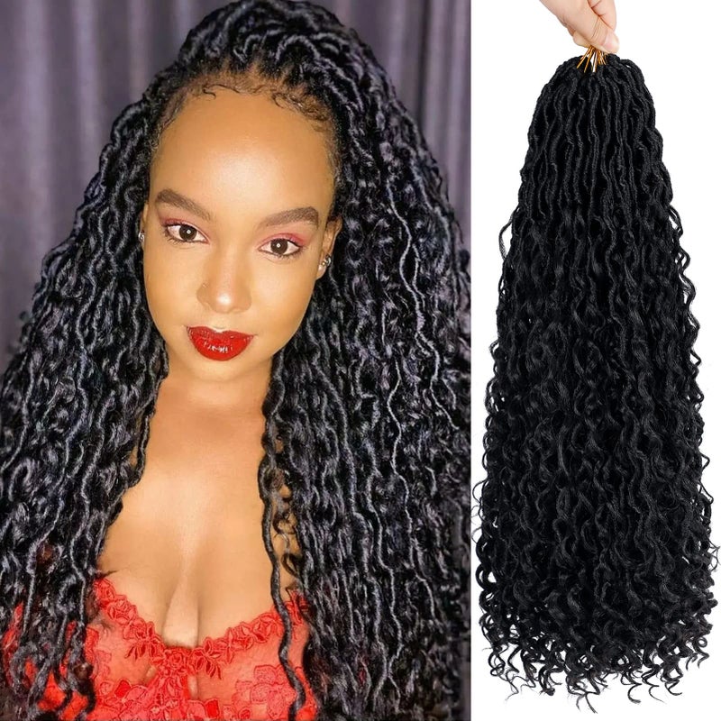 Dorsanee Goddess Locs Crochet Hair 22 Inch 7 Packs Boho Faux Locs Crochet Hair for Black Women Pre Looped Crochet Locs with Curly Ends 1B