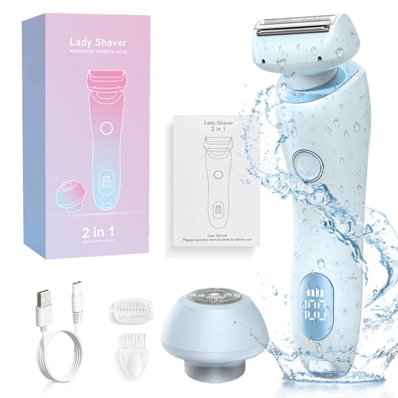 Yolopim 2 in 1 Electric Razors for Women, Electric Shaver for Women, Bikini Trimmer for Women, Silk Glide Pro Shaver, Waterproof Painless Wet & Dry, Removable Head, Womens Electric Razor for Legs, Body - Image 1