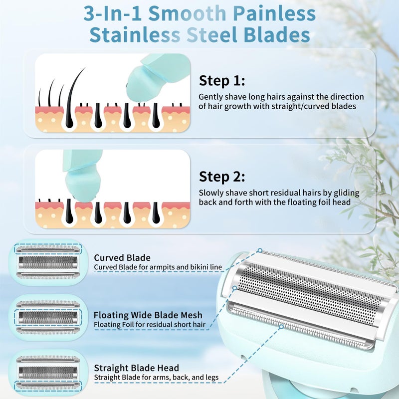 Yolopim 2 in 1 Electric Razors for Women, Electric Shaver for Women, Bikini Trimmer for Women, Silk Glide Pro Shaver, Waterproof Painless Wet & Dry, Removable Head, Womens Electric Razor for Legs, Body - Image 4