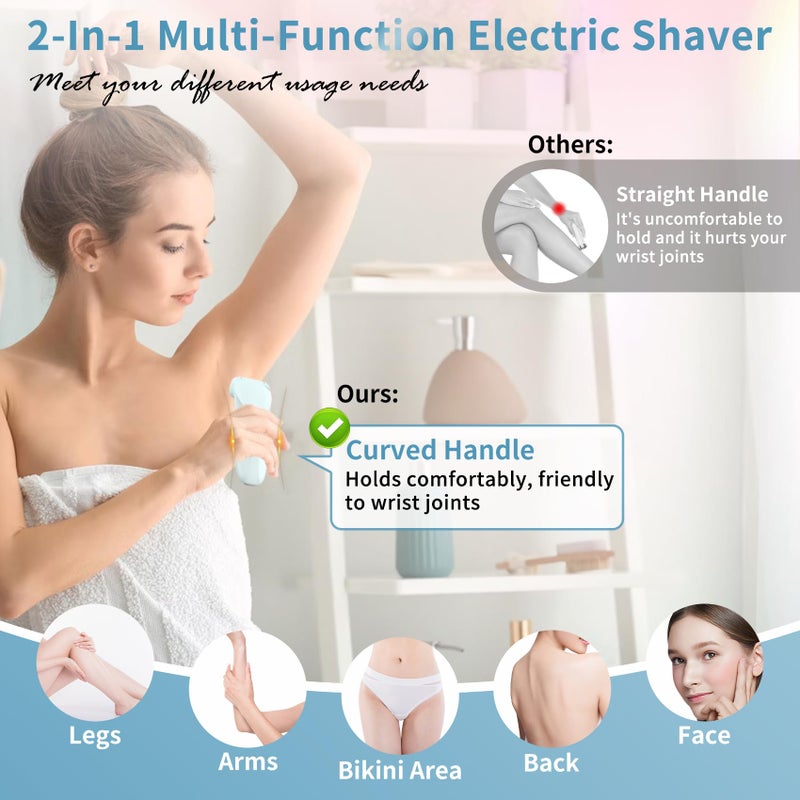 Yolopim 2 in 1 Electric Razors for Women, Electric Shaver for Women, Bikini Trimmer for Women, Silk Glide Pro Shaver, Waterproof Painless Wet & Dry, Removable Head, Womens Electric Razor for Legs, Body - Image 2