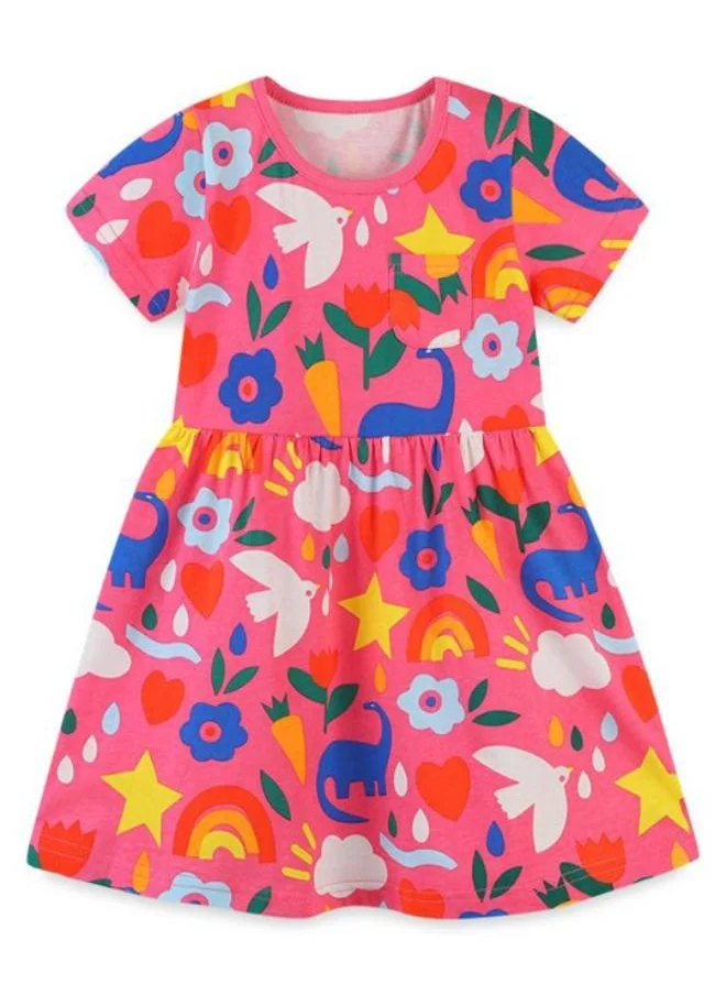YUNIQEE Pink A-Line Crew Neck Printed Dress