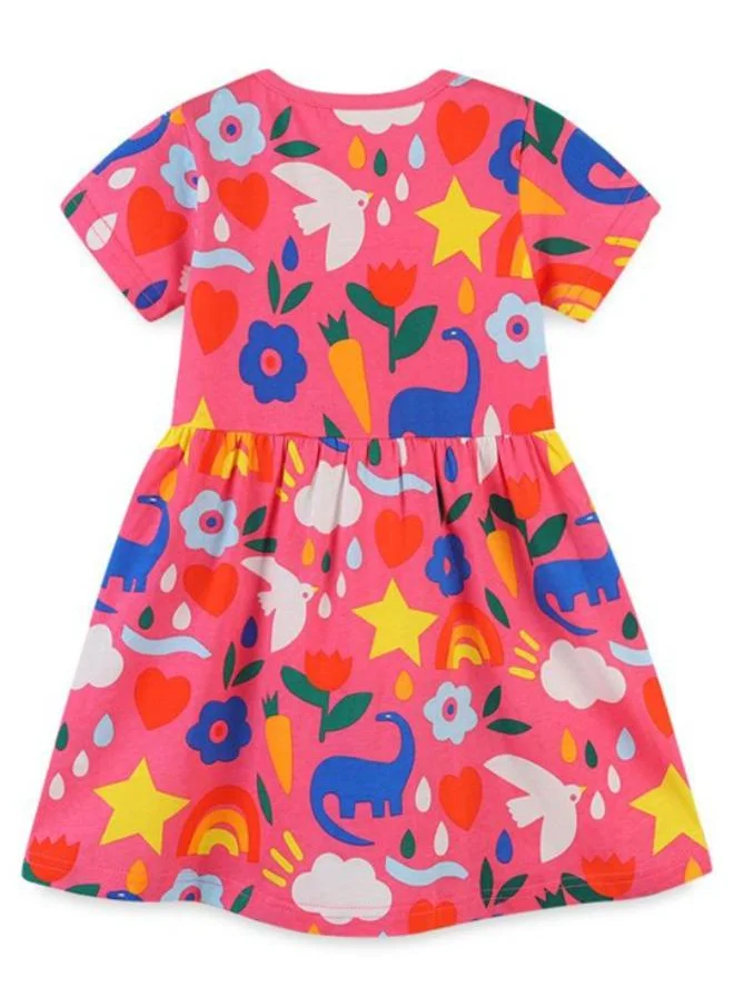 YUNIQEE Pink A-Line Crew Neck Printed Dress
