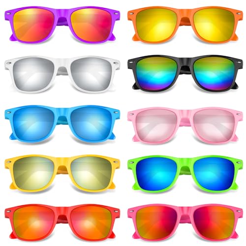 Morcheiong 10 Pack Neon Party Sunglasses Unisex Retro Style Party Favors Birthday Beach Pool Party Supplies 10 Colors - Image 1