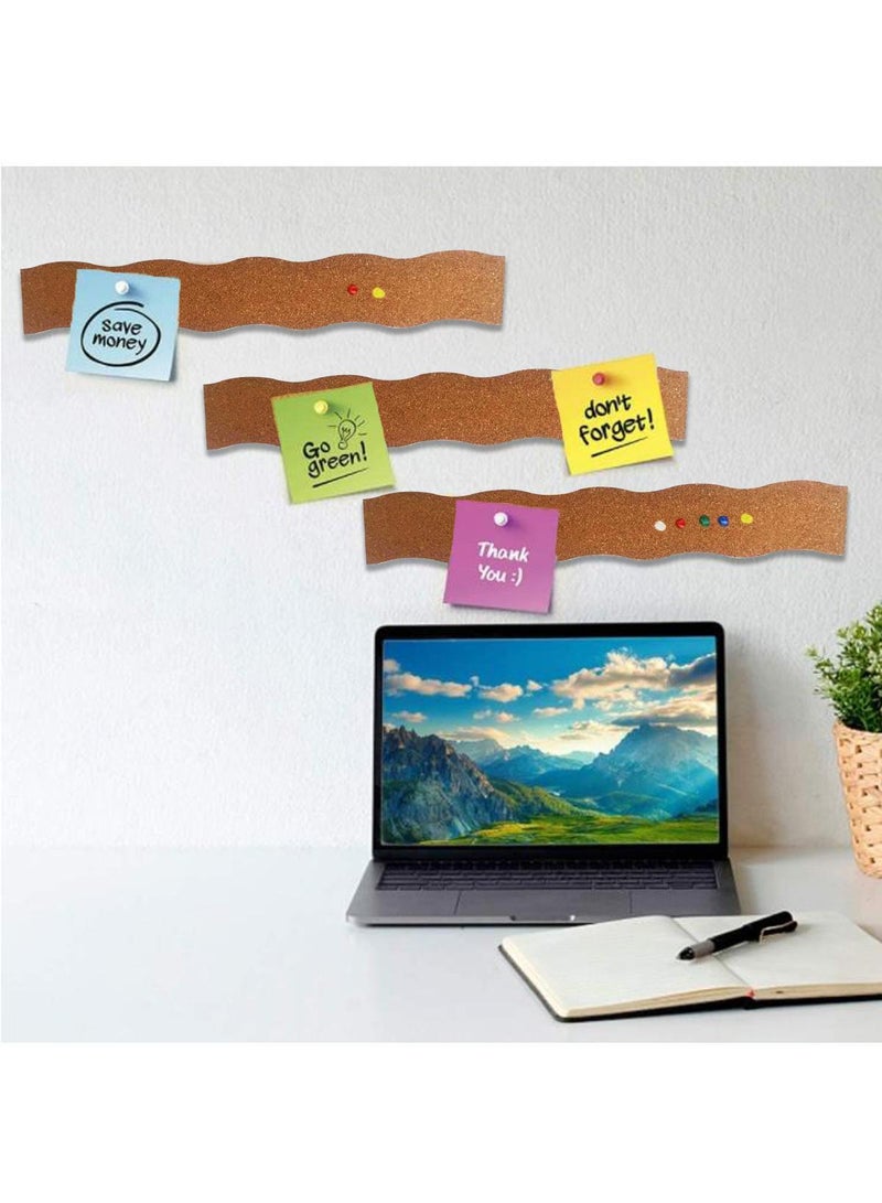 Sweet seven Cork Board Bulletin Bar Strip 15x2 Inch - 1/2 Inch Thick, Pack of 4 - Frameless Natural Cork Board with 30 Multi-Color Push Pins and Strong Self-Adhesive Backing - Image 2
