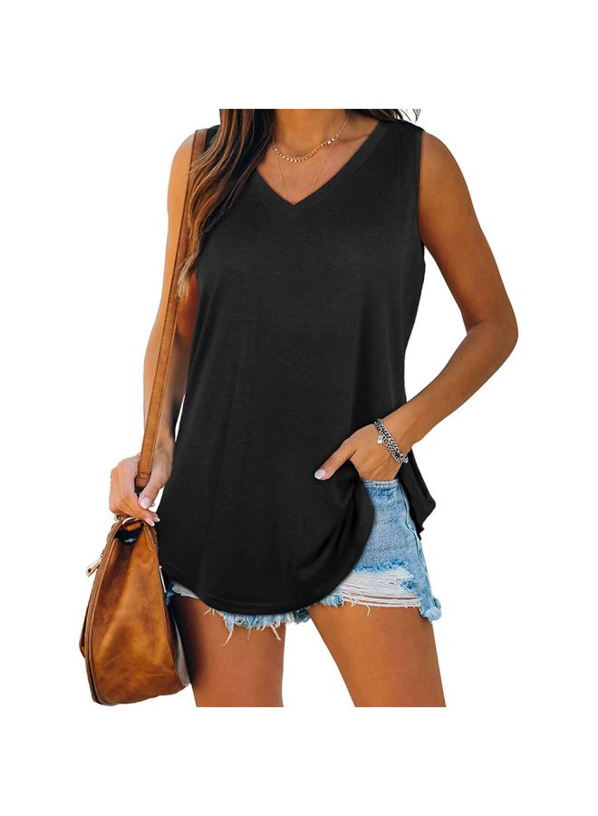 New European And American Popular V-neck Dovetail Sleeveless Vest T-shirt Custom Women's Clothing