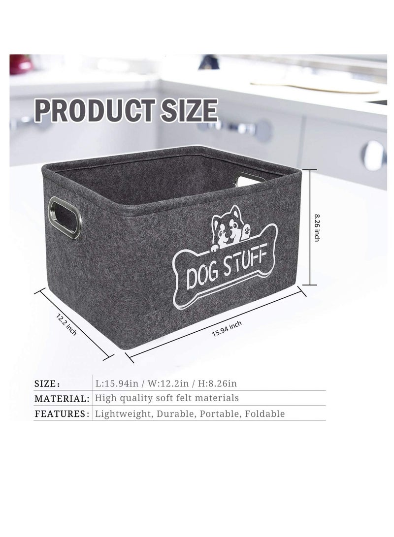 Pet Toy Storage Basket, Felt Organizer with Metal Handles, Collapsible Design for Easy Storage, Ideal for Organizing Dog Toys and Accessories, Durable and Dirt-Resistant Living Room Bin - Image 2