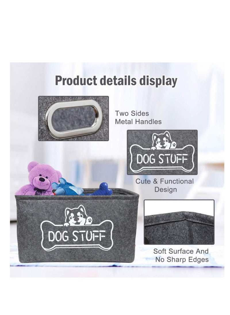 Pet Toy Storage Basket, Felt Organizer with Metal Handles, Collapsible Design for Easy Storage, Ideal for Organizing Dog Toys and Accessories, Durable and Dirt-Resistant Living Room Bin - Image 3