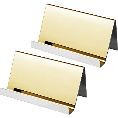 Maxdot 2 Pack Stainless Steel Business Cards Holders Desktop Credit Name Card Display Organizer for Business Mental Name Case Rack for Office Home Daily Use(Champagne Gold) - Image 1