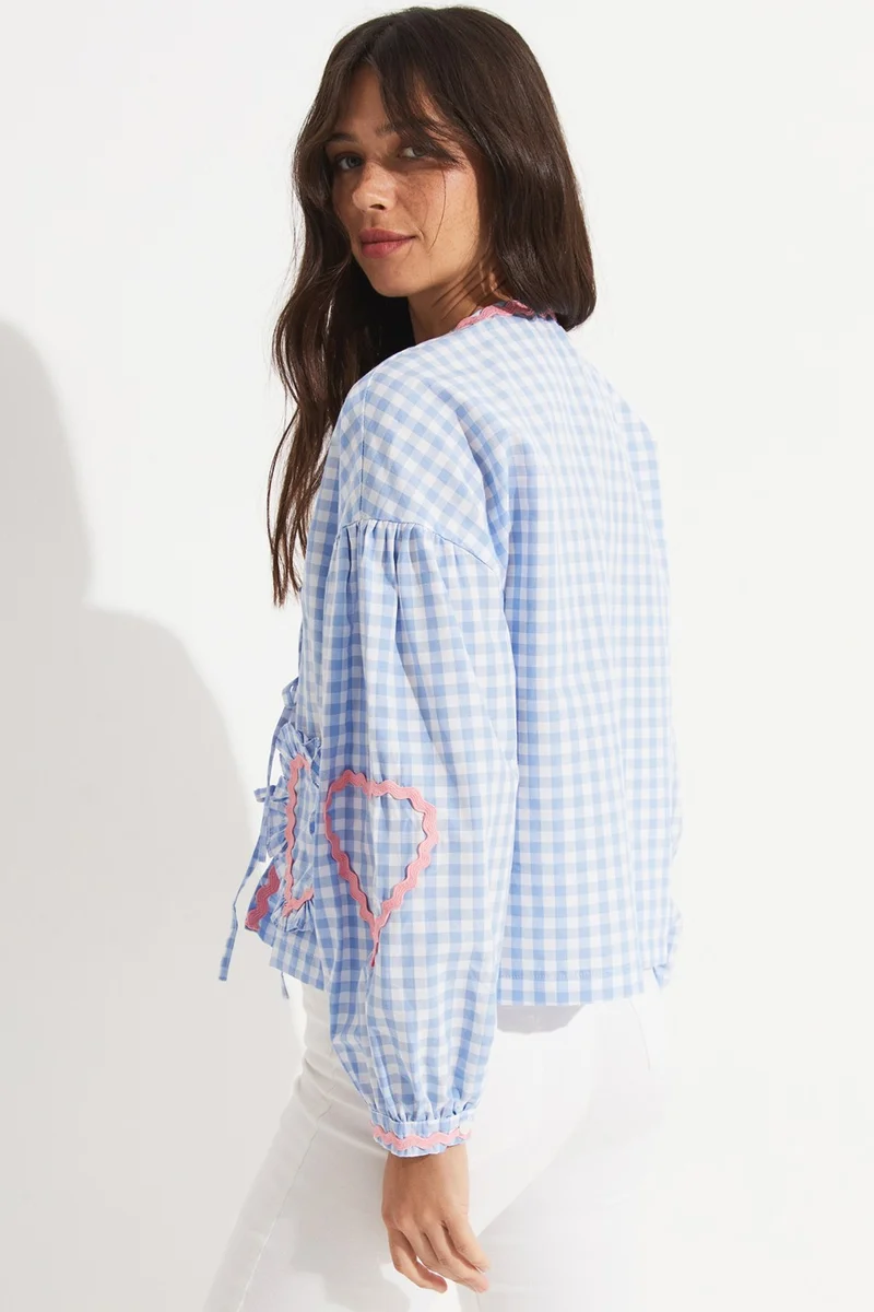 JUNE Women's Potikare Patterned Front Tie Cotton Blend Shirt