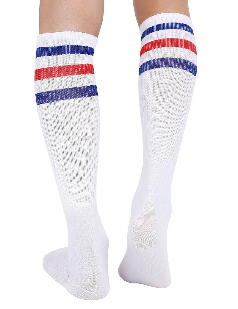 Joulli White Knee High Retro Striped Tube Long Socks Over the Calf Cotton Knee Socks 2 Pairs - Image 4
