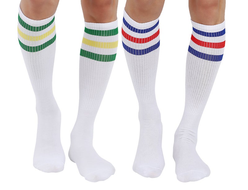 Joulli White Knee High Retro Striped Tube Long Socks Over the Calf Cotton Knee Socks 2 Pairs - Image 1