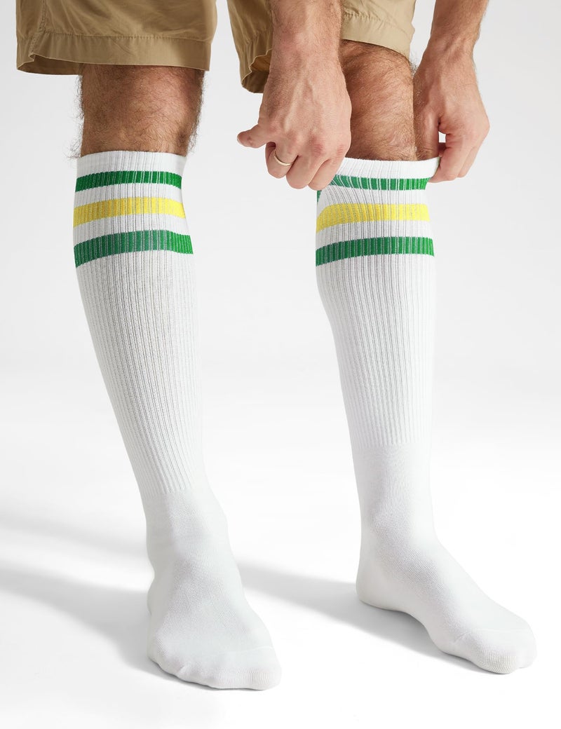Joulli White Knee High Retro Striped Tube Long Socks Over the Calf Cotton Knee Socks 2 Pairs - Image 3