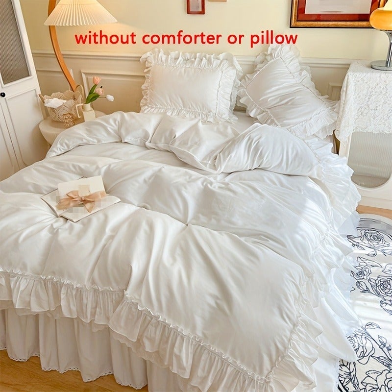 3Pcss Vintage Lace Princess Style Pure Duvet Cover Set (1pc Duvet Cover And 2pcs Pillowcases), 300G/M2, 400Tc, High Density Duvet Cover, All- French Light Luxury White Double Layer Ruffled Duvet Cover Set, Winter Duvet And Pillowcase - Image 2