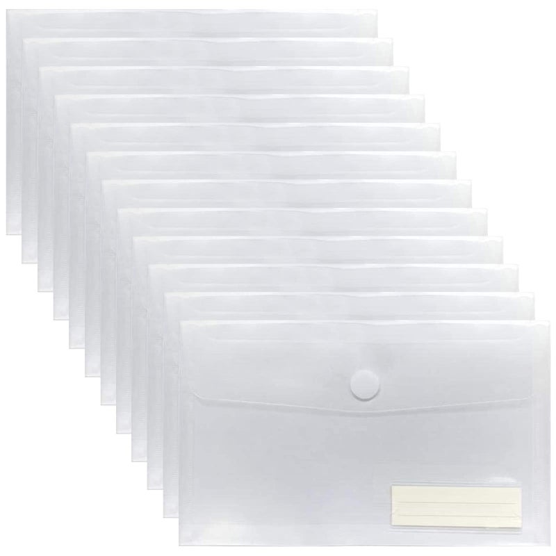 YoeeJob A5 Plastic Clear Envelopes Folder with Hook & Loop Closure 6x10" Invoice Receipt Cash Organization with Label Pocket 12pcs - Image 1
