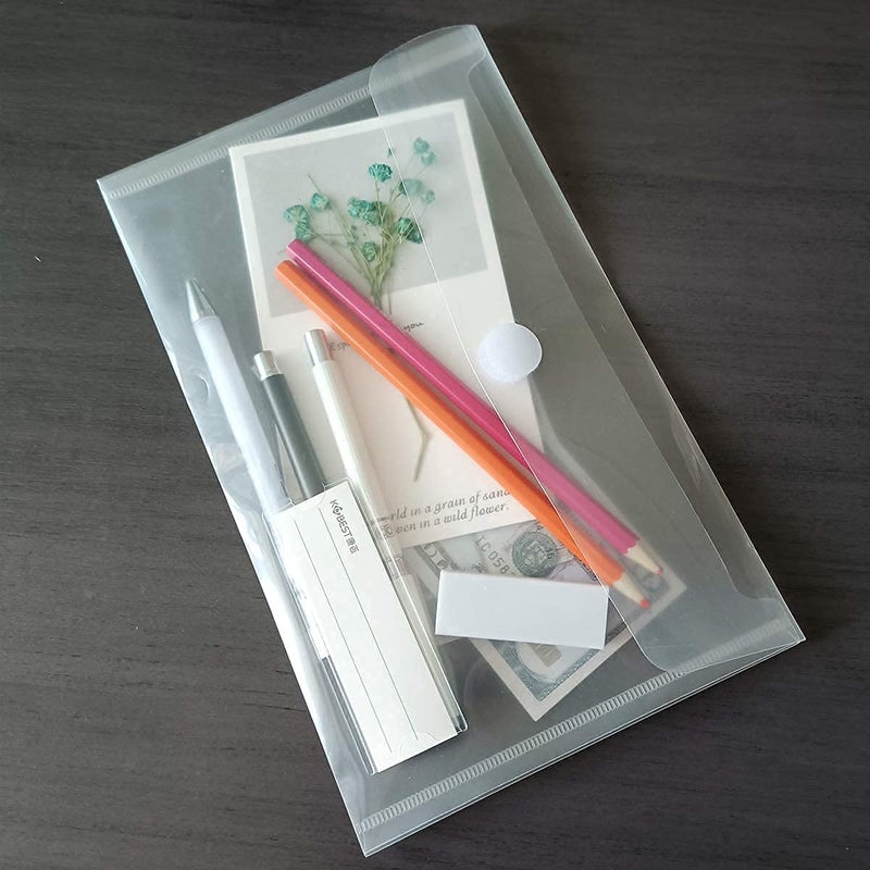 YoeeJob A5 Plastic Clear Envelopes Folder with Hook & Loop Closure 6x10" Invoice Receipt Cash Organization with Label Pocket 12pcs - Image 3