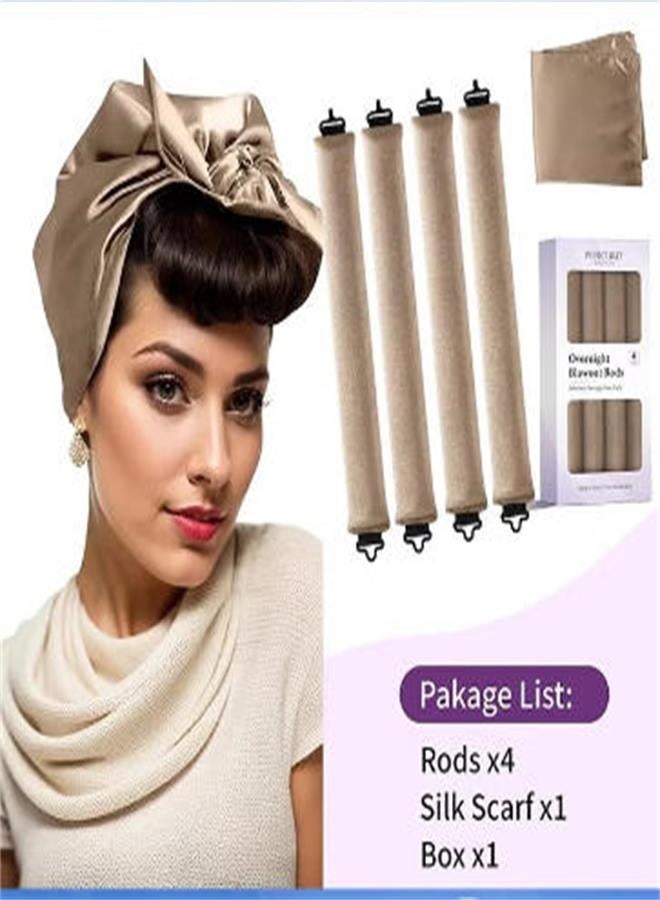 Khaki 4-Pack Heatless Curling Rods Set - Includes Silk Scarf & Clips for Overnight Natural Waves - Image 5