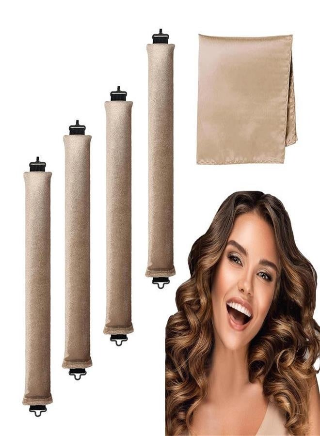 Khaki 4-Pack Heatless Curling Rods Set - Includes Silk Scarf & Clips for Overnight Natural Waves - Image 1