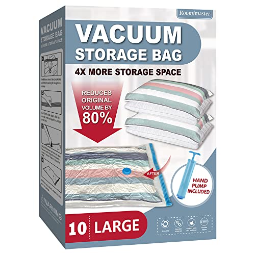 Roomimaster 10 Large Vacuum Storage Bags with Hand Pump, Large Vacuum Seal Bags for Clothing, Space Saver Bags for Travel Lugggage, Blankets, Comforters - Image 1
