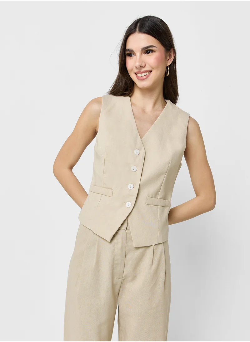 جينجر Button Down Waistcoat & Relaxed Fit Pant Coord Set