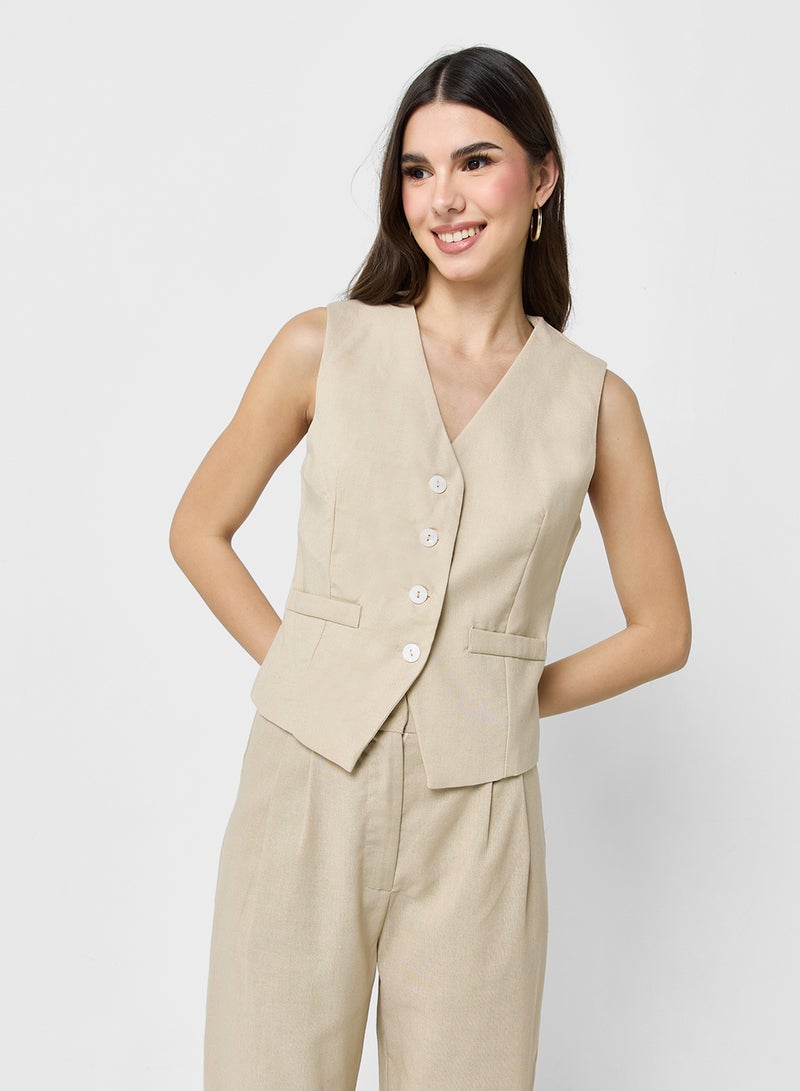 Ginger Button Down Waistcoat & Relaxed Fit Pant Coord Set - Image 3