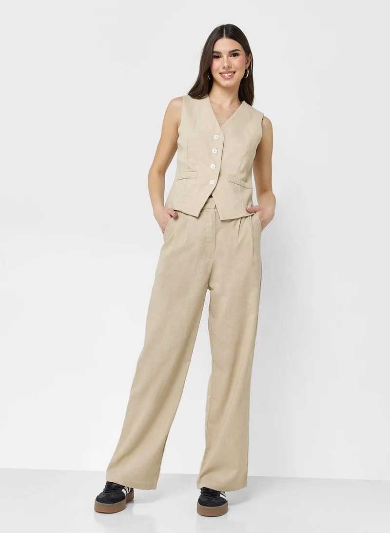 Ginger  Button Down Waistcoat & Relaxed Fit Pant Coord Set for Women | Best Price UAE