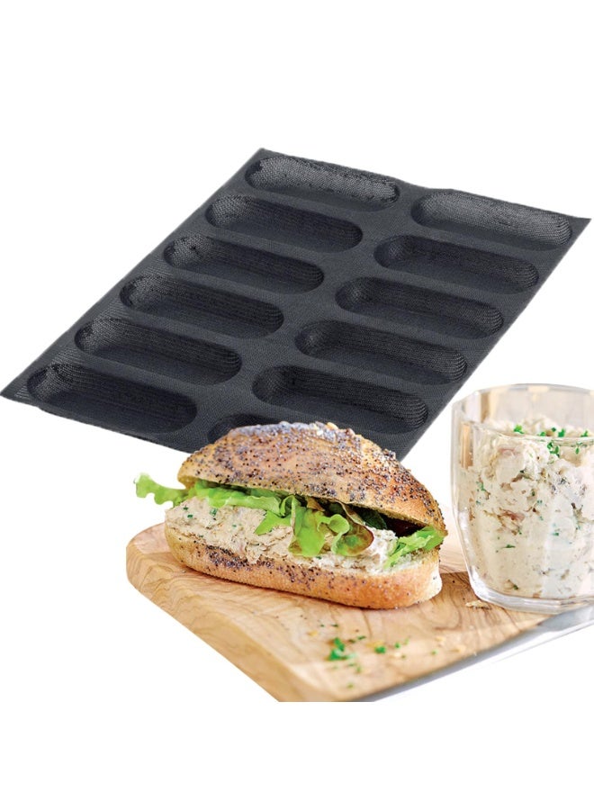 Silicone Perforated Bread Mold 12 Loaf Silicone French Baguette Pan Hot Dog Bun Mold for Baking - Image 1
