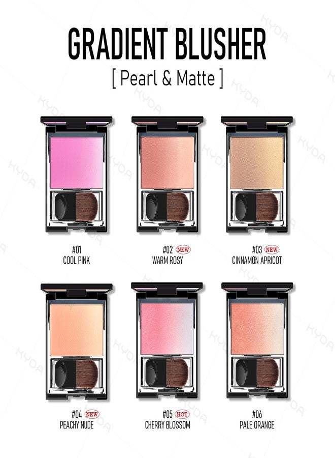 KYDA Pink Shimmer Blush, Gradient Cherry Blossom Pink Color, Micro-fine Pearl Powder Blush, Soft Buildable Cheek Color, Lightweight Smooth, Multiuse Blusher Makeup Compact - Image 2