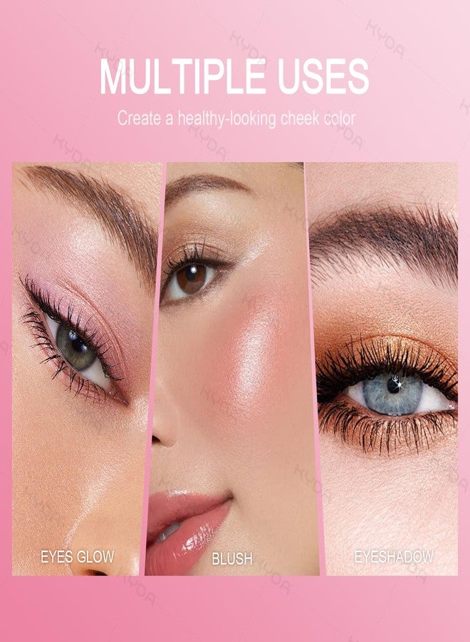 KYDA Pink Shimmer Blush, Gradient Cherry Blossom Pink Color, Micro-fine Pearl Powder Blush, Soft Buildable Cheek Color, Lightweight Smooth, Multiuse Blusher Makeup Compact - Image 5