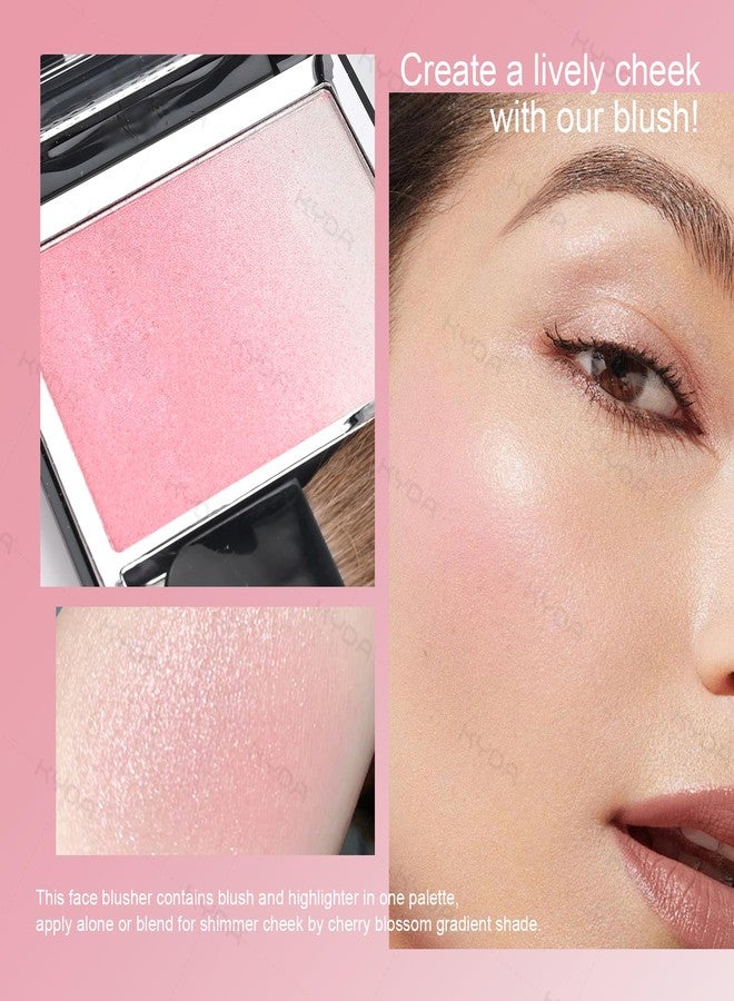 KYDA Pink Shimmer Blush, Gradient Cherry Blossom Pink Color, Micro-fine Pearl Powder Blush, Soft Buildable Cheek Color, Lightweight Smooth, Multiuse Blusher Makeup Compact - Image 3
