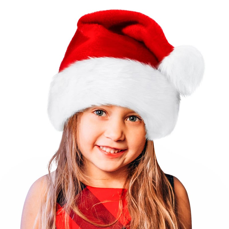 BOSONER Santa HatXmas Holiday Hat for KidsUnisex Velvet Comfort Christmas Hats Extra Thicken Classic Fur for Christmas New Year Festive Holiday Party Supplies - Image 2