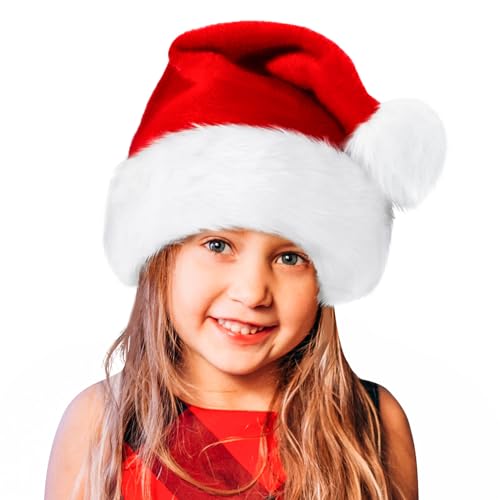 BOSONER Santa HatXmas Holiday Hat for KidsUnisex Velvet Comfort Christmas Hats Extra Thicken Classic Fur for Christmas New Year Festive Holiday Party Supplies - Image 1