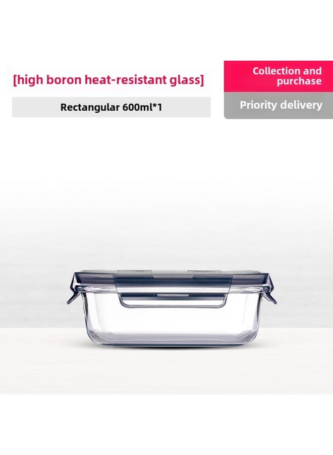 Green Apple High Boron Glass Lunch Box Divided Fresh-keeping Box Sealed Box Fruit Lunch Box Heat Resistant Lunch Box Microwave Oven-Specifications:GPK11-600(600ml Rectangular)  - Image 1