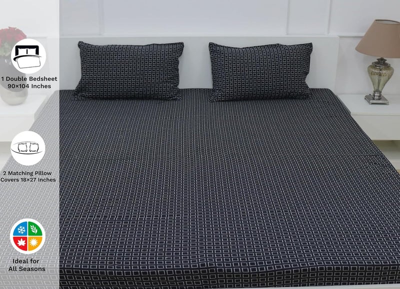 theindiglobal theindiglobal 210 TC Premium Handloom Cotton Double Bedsheet with 2 Pillow Covers Handwoven Quilted Bed Cover 90 X 104 Inches 240 GSM Black  - Image 4