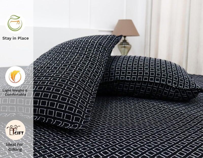 theindiglobal theindiglobal 210 TC Premium Handloom Cotton Double Bedsheet with 2 Pillow Covers Handwoven Quilted Bed Cover 90 X 104 Inches 240 GSM Black  - Image 5