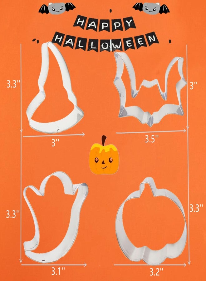 TUZICAKE 4PCS Large Halloween Cookie Cutters, Stainless Steel Metal Molds Pumpkin, Bat, Ghost, Wich's Hat Cookie Cutters with Decorating Instructions - Image 2