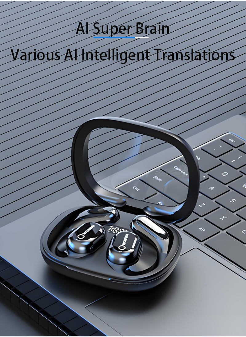 HYUNDAI - AI Translator TWS Bluetooth Headset Display Power Noise Reduction Ear-Hanging Sports Wireless Bluetooth Headset - Cool Black - Image 1