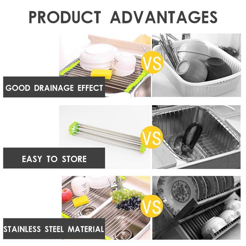 SCILLA Roll Up Foldable Over The Sink Multipurpose Dish Drying Drainer Adjustable Rack for Washing Dishes Utensils Crockery Fruits Vegetables Kitchen Stainless SteelMulticolor - Image 5