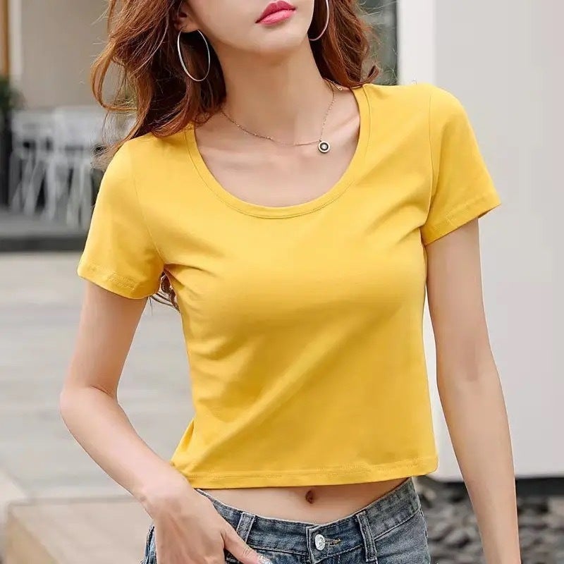 All-Match Navel-Exposed Short Women'S T-Shirt Short-Sleeved Slim-Fit Base Slimming High Waist Summer Tight Spice Girls Ins Wear - Image 4