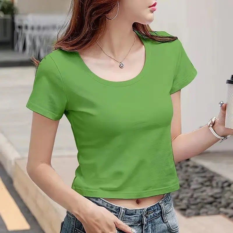 All-Match Navel-Exposed Short Women'S T-Shirt Short-Sleeved Slim-Fit Base Slimming High Waist Summer Tight Spice Girls Ins Wear - Image 3
