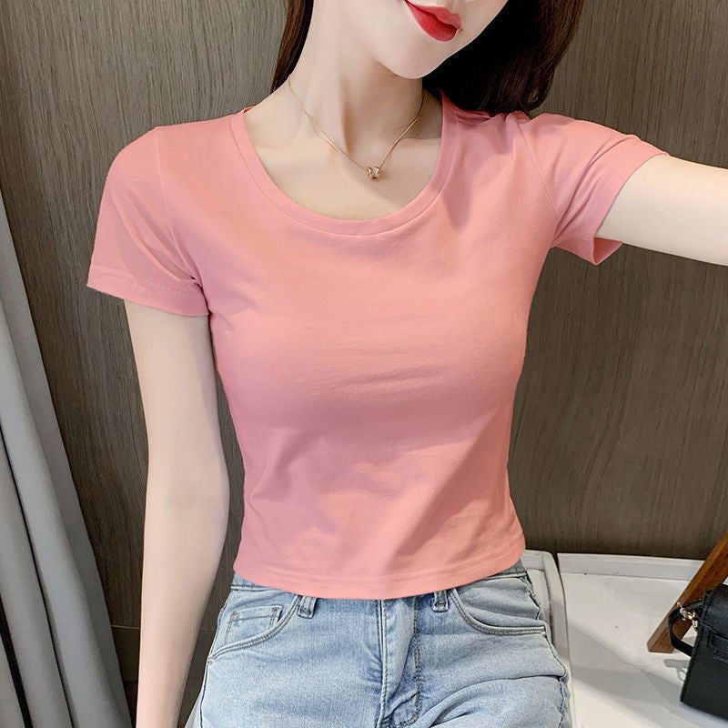 All-Match Navel-Exposed Short Women'S T-Shirt Short-Sleeved Slim-Fit Base Slimming High Waist Summer Tight Spice Girls Ins Wear - Image 2