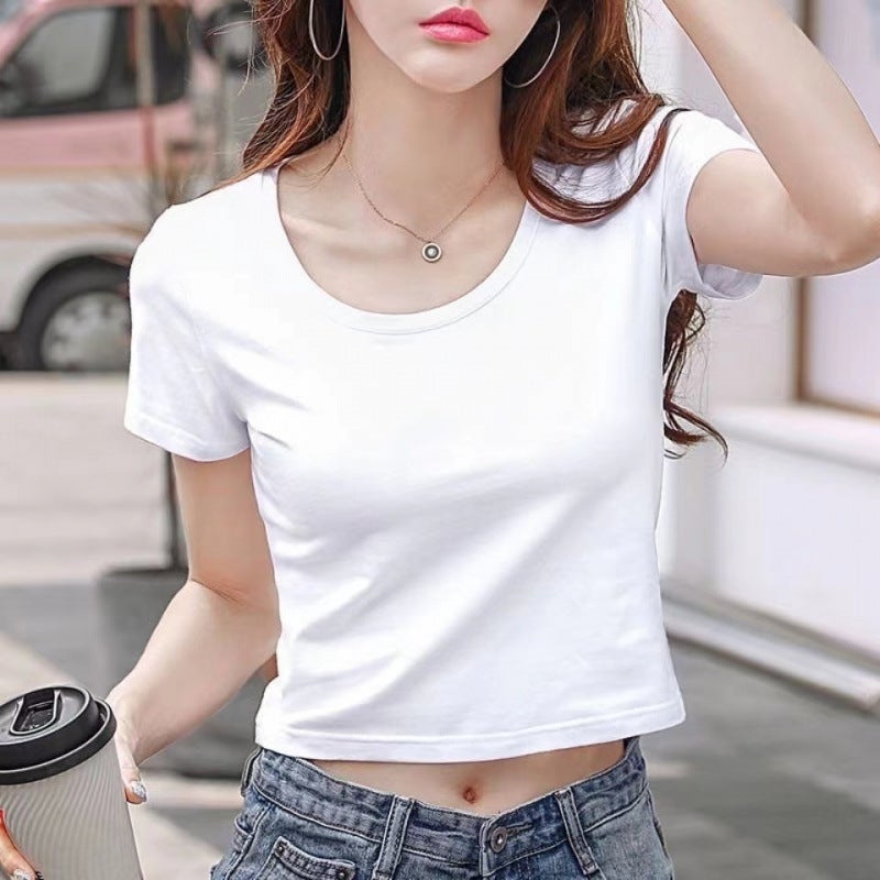 All-Match Navel-Exposed Short Women'S T-Shirt Short-Sleeved Slim-Fit Base Slimming High Waist Summer Tight Spice Girls Ins Wear - Image 5