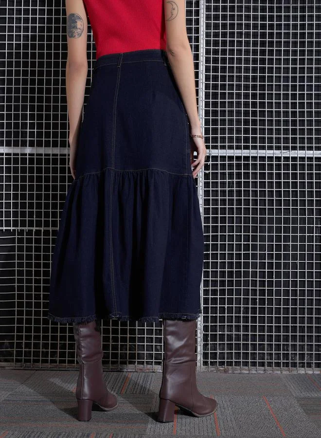 SASSAFRAS SASSAFRAS Denim Flared Midi Skirt