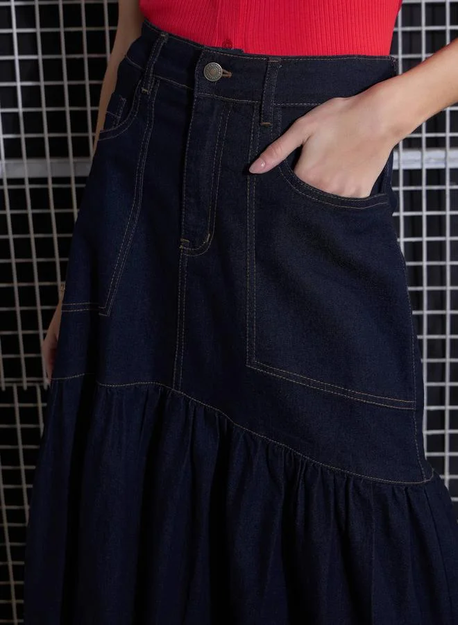 SASSAFRAS SASSAFRAS Denim Flared Midi Skirt